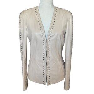 Basler Women’s Lamb Leather Jacket Size 36 Laced Leather Details Eye Hook